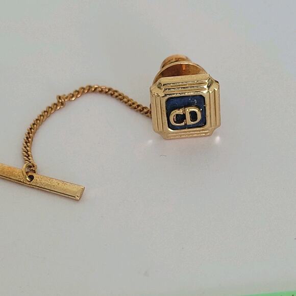 Christian Dior CD Tie Necktie Pin Clasp Gold Blac Logo Square Vintage Small Logo - Picture 1 of 5